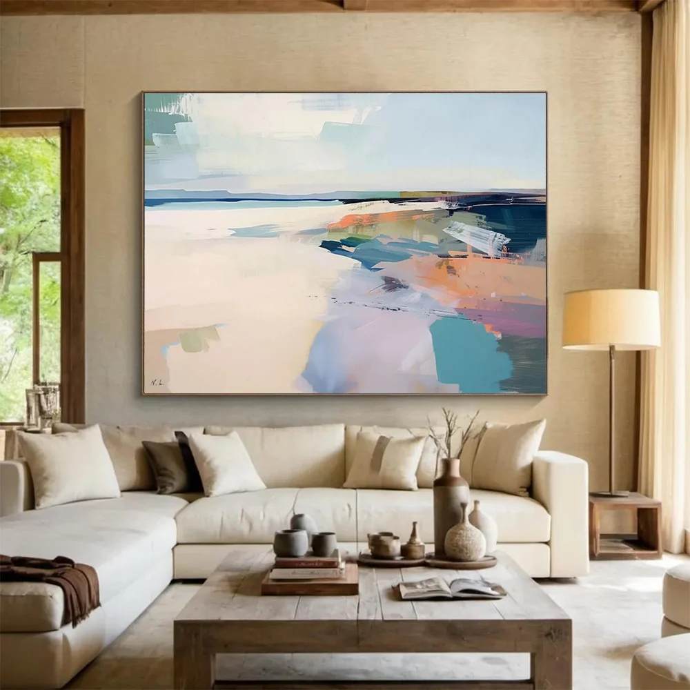 Bedroom Hand-painted Tranquil Seaside Soft Abstract Wall Art 95SG4